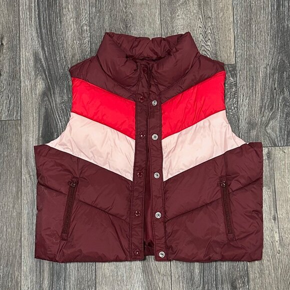 Old Navy Burgundy Kid's Puffer Vest with Red & Pink Stripes, Size XXL (18) - Picture 1 of 5
